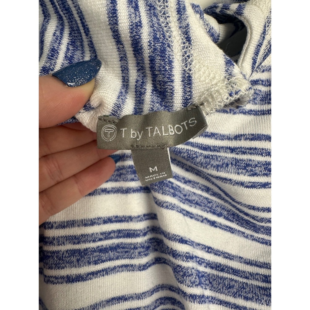 Talbots Blue White Striped Midi Dress Tie Back Keyhole Coastal Nautical Medium - Picture 7 of 7